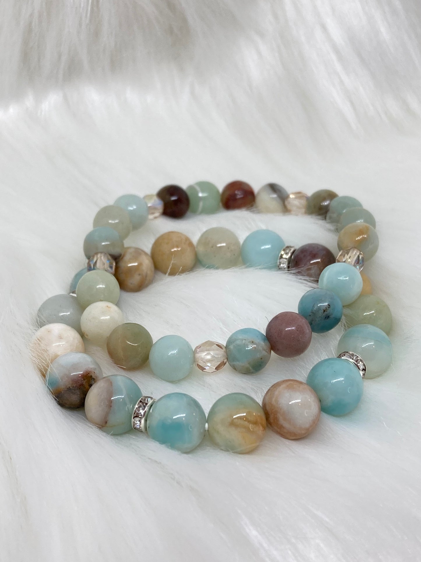 Natural Flower Amazonite Gemstones. 2-bracelet. Genuine Amazonite Gemstone Beads.