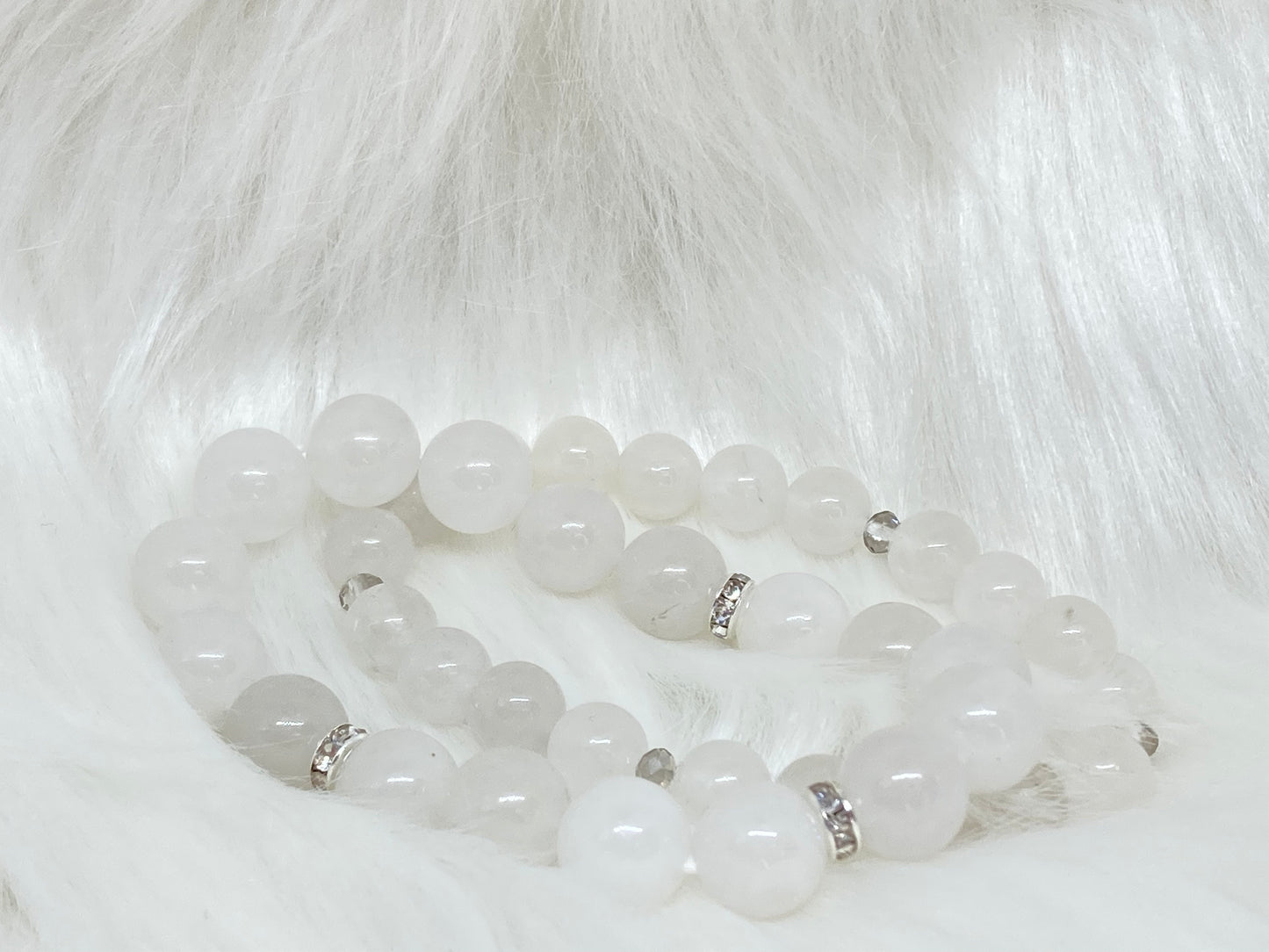 10mm/8mm Genuine Snow Quartz Stones. 2-stack bracelet.
