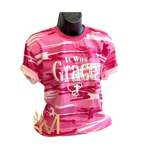 It Was Grace Breast Cancer Awareness Edition Tee- Pink Camo