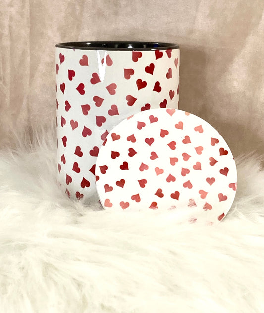 Pink Hearted Mug and Coaster Set