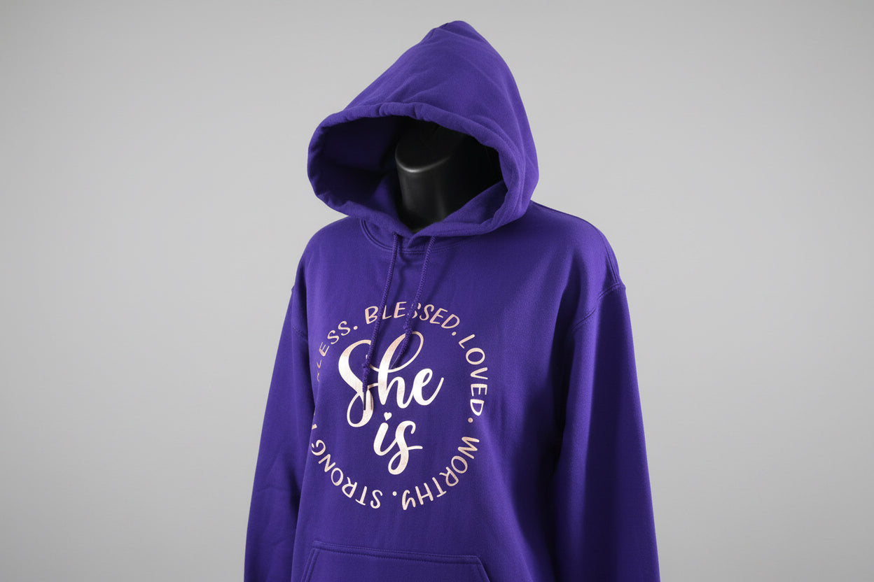Purple “She Is” Hoodie