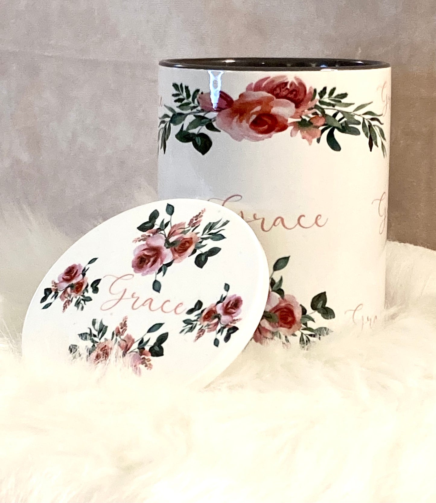 Flower “Grace” Mug and Coaster Set