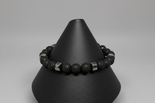 Men Lava and Hemalyke Bracelet. Black natural lava calming rock stone beads paired with hemalyke stones. 