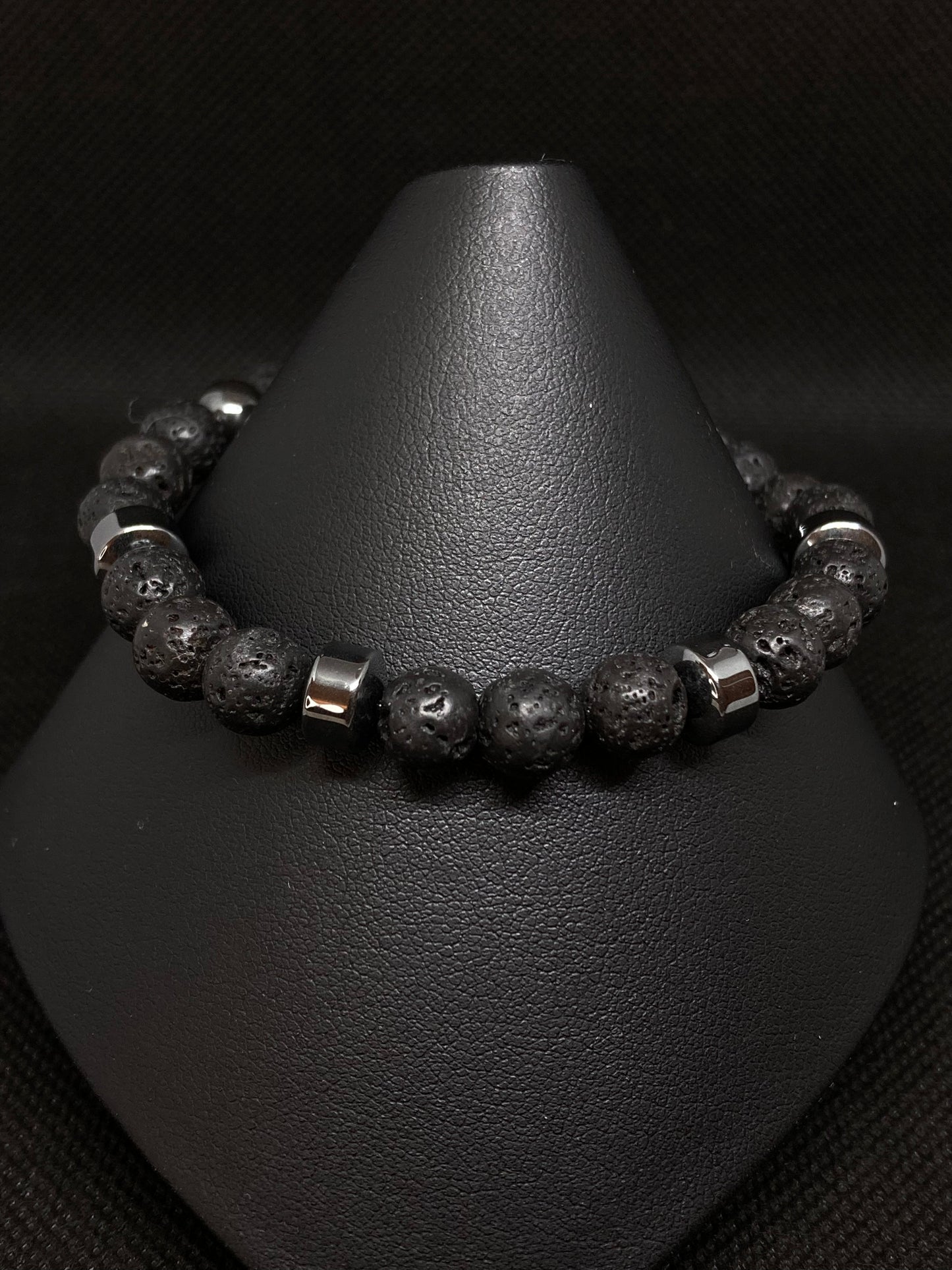 Men Lava and Hemalyke Bracelet. Black natural lava calming rock stone beads paired with hemalyke stones. 