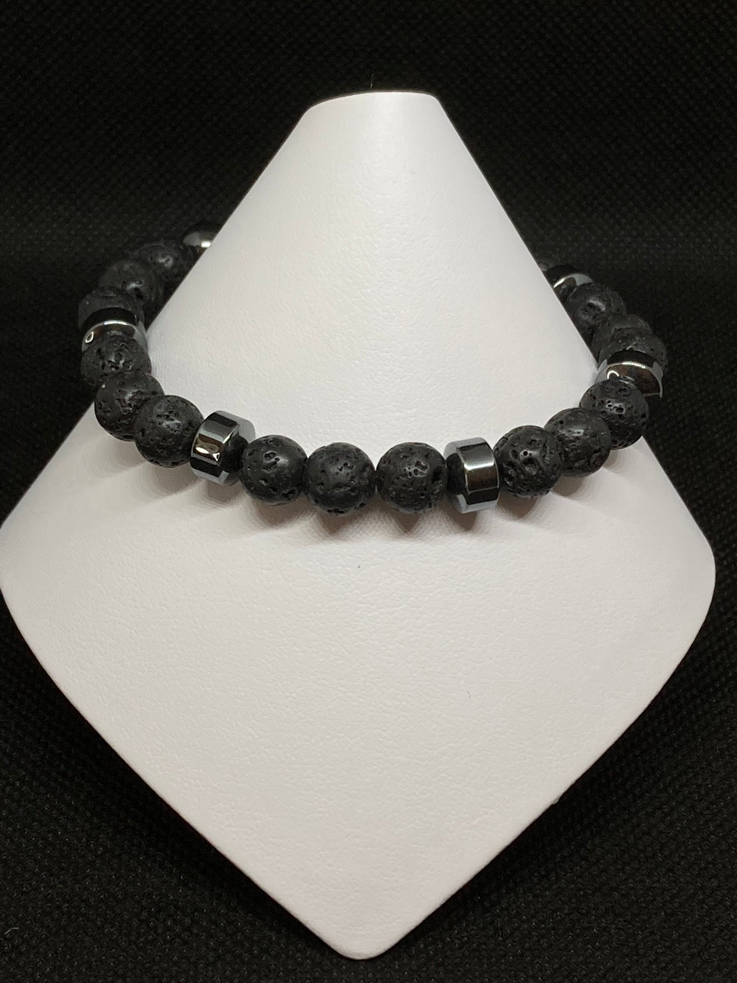 Men Lava and Hemalyke Bracelet. Black natural lava calming rock stone beads paired with hemalyke stones. 