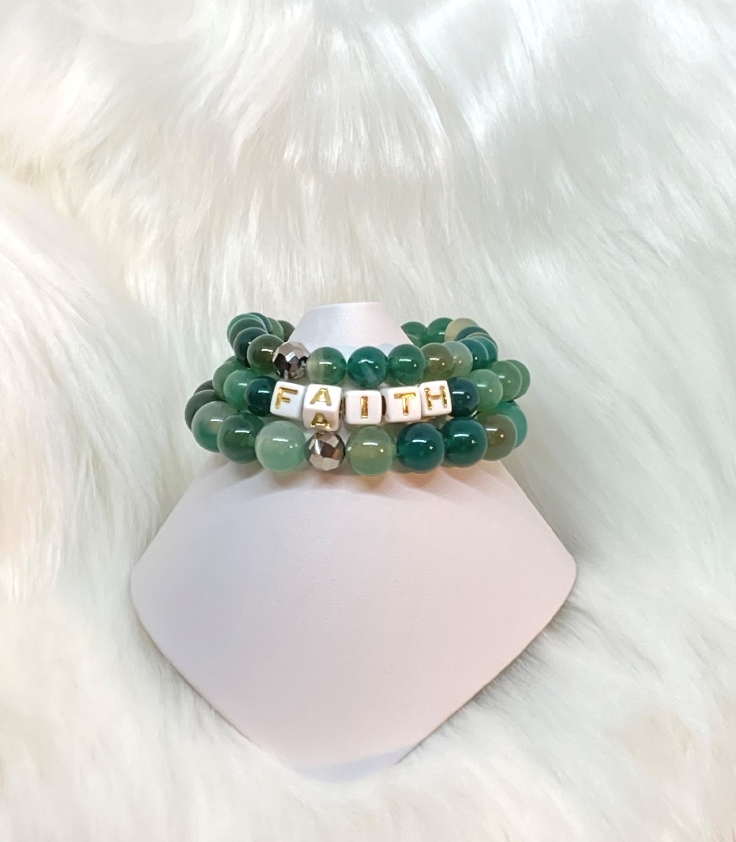 10mm/8mm. Natural Green Agate and Aventurine Gemstones combined in a 3 stack bracelet to make for dark, minty, and translucent greens. 