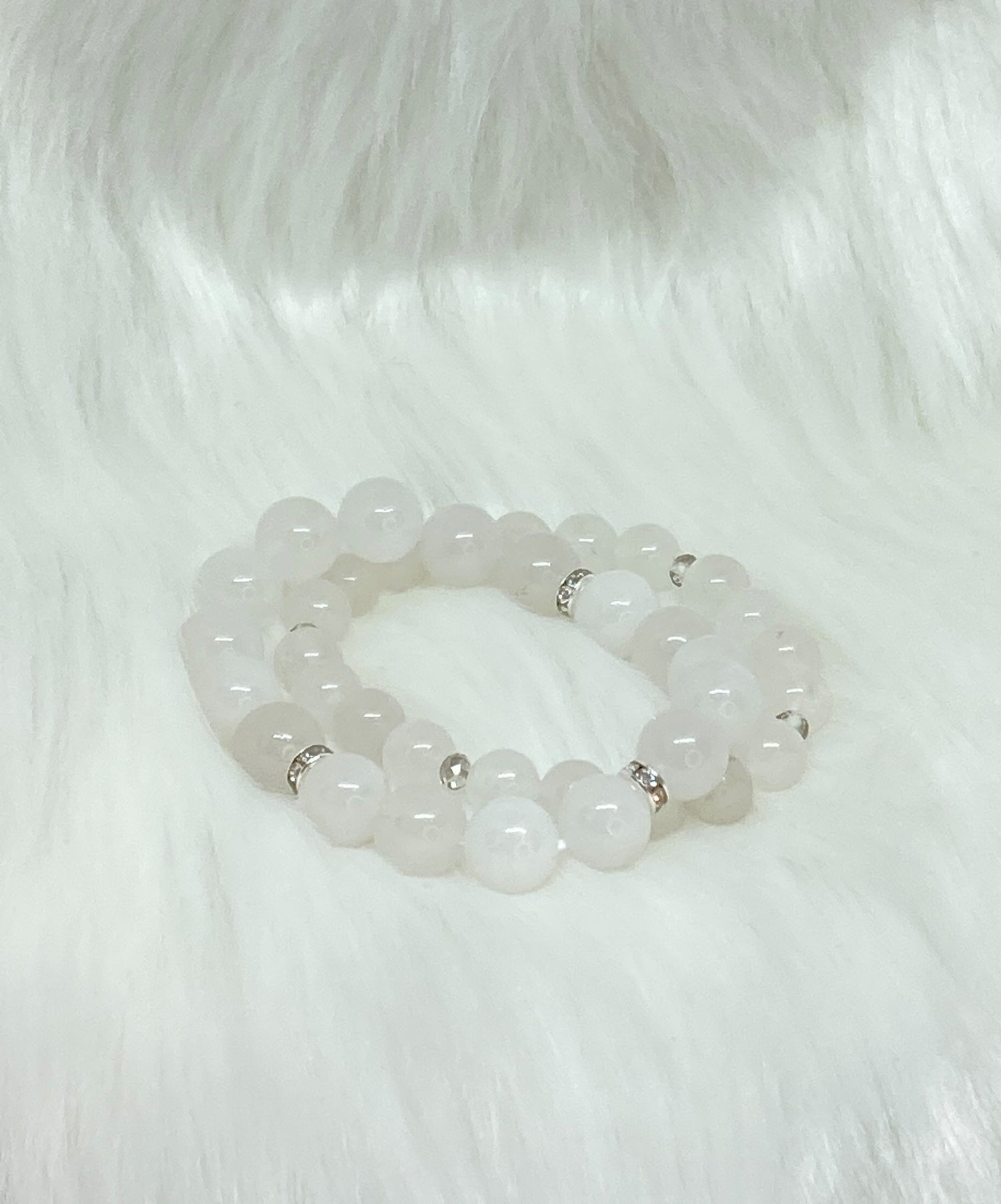 10mm/8mm Genuine Snow Quartz Stones. 2-stack bracelet. 