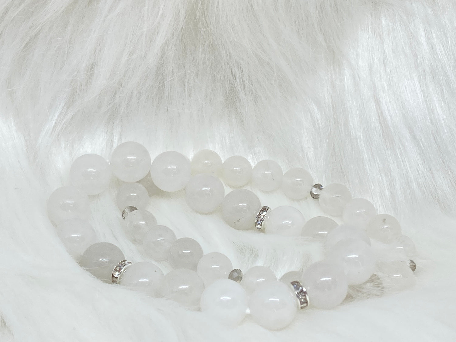 10mm/8mm Genuine Snow Quartz Stones. 2-stack bracelet. 