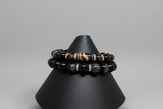 10mm/8mm Black Agate Gemstone Bracelet