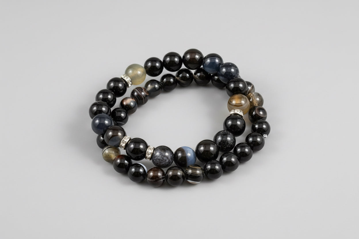 10mm/8mm Black Agate Gemstone Bracelet