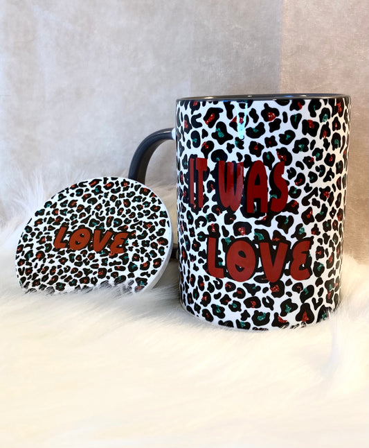 “It Was Love” Christmas Animal Print Mug and Coaster Set