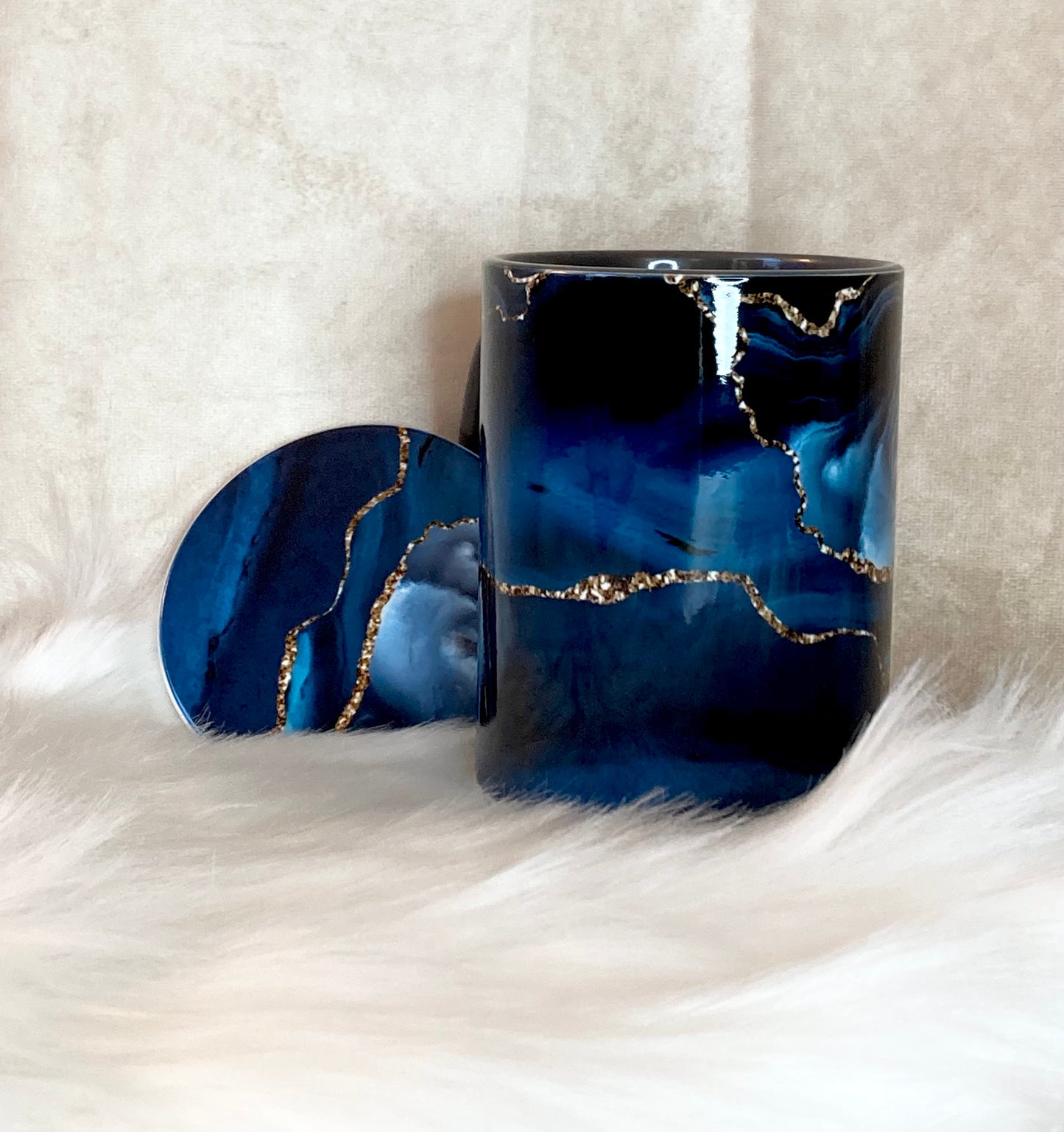 Teal Marble Mug and Coaster Set