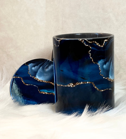 Teal Marble Mug and Coaster Set